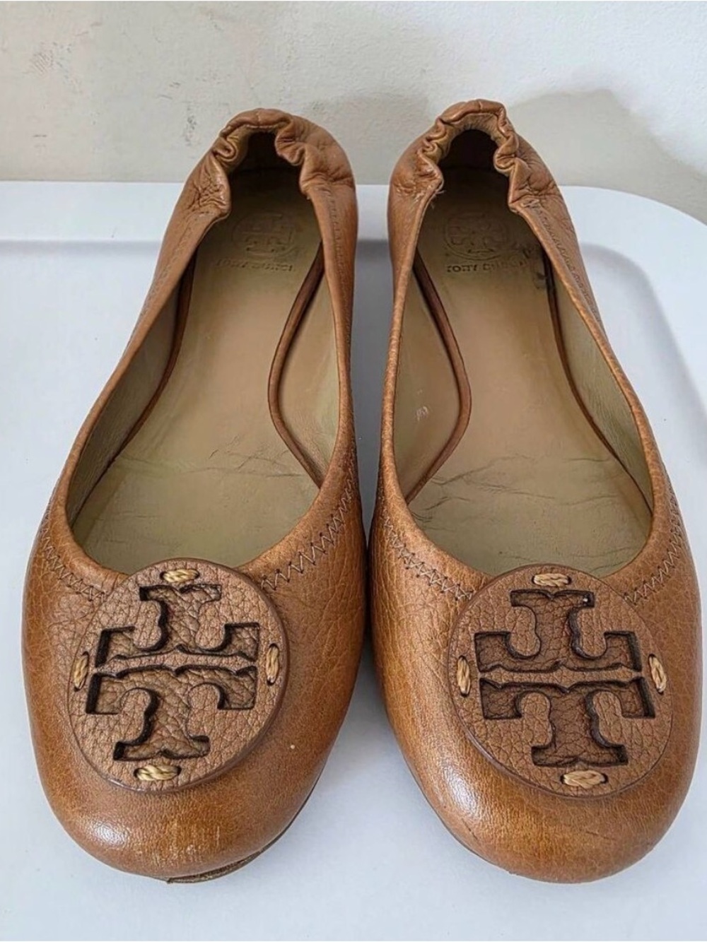 Tory Burch Reva Ballet Flats in Tan Leather Size 8